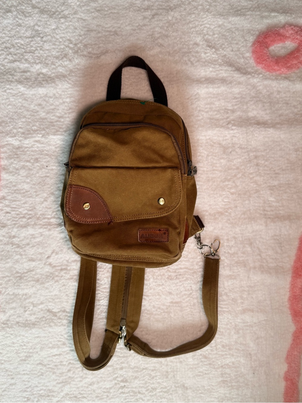 Unbranded Men's Brown Canvas Sling Backpack with Leather Trim